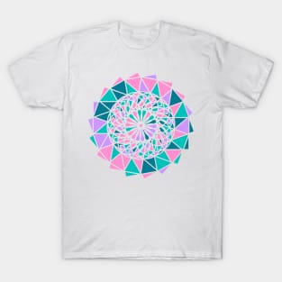 Digital mandala with random geometric shapes in bright neon colors T-Shirt